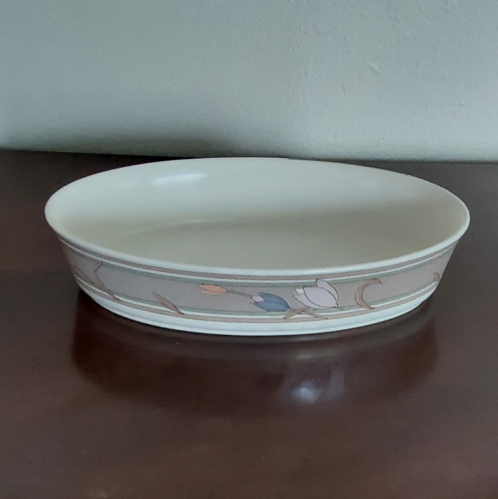 Mikasa Meadow Cream Oval Serving Dish with Floral Accents